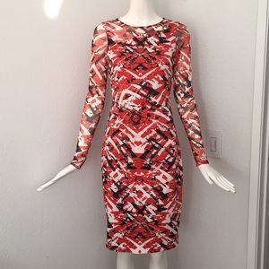 Karen Millen multicolor mesh sleeve sheath dress